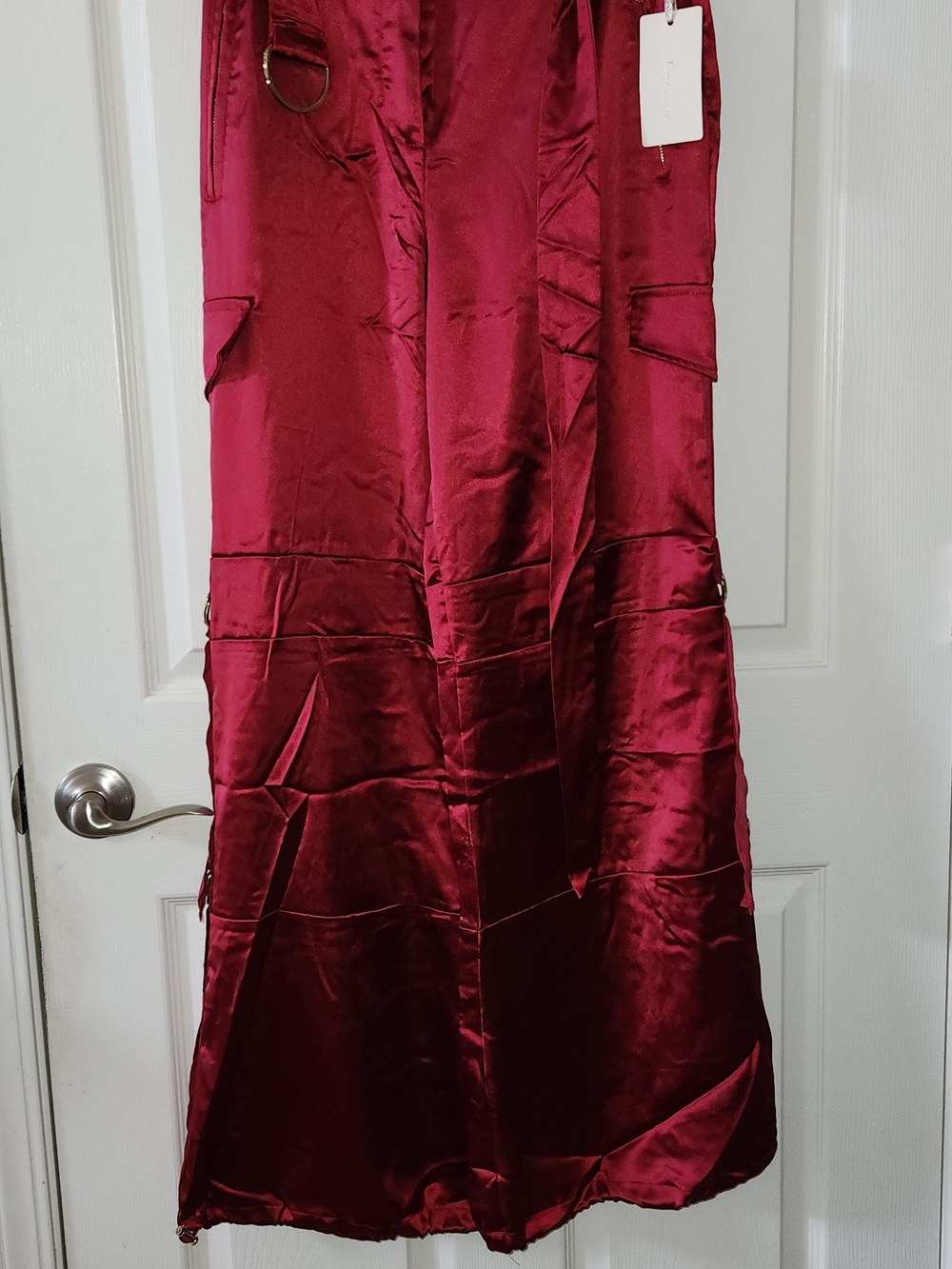 Pink Velvet Wide-Leg Satin Pants in Deep Burgundy